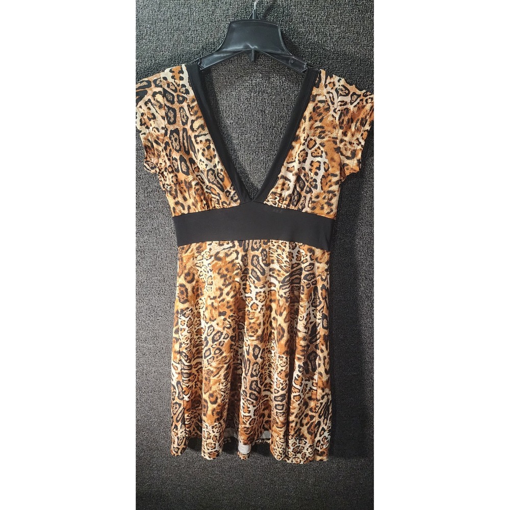 Zoey Beth Womens Leopard Print V-Neck Empire Waist Mini Dress Brown Tan Medium
